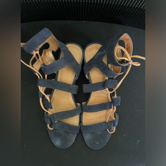 FRYE BLAIR SIDE WOMENS BLUE BROWN SUEDE GLADIATOR SANDALS SHOES SZ 7.5 - Picture 7 of 8